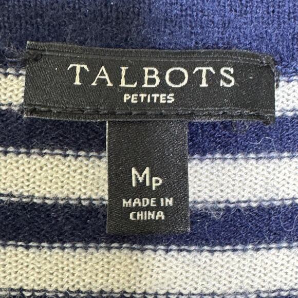 Talbots Sweater Womens Medium Petite Navy White Striped Crewneck Lambswool Blend - Picture 4 of 8